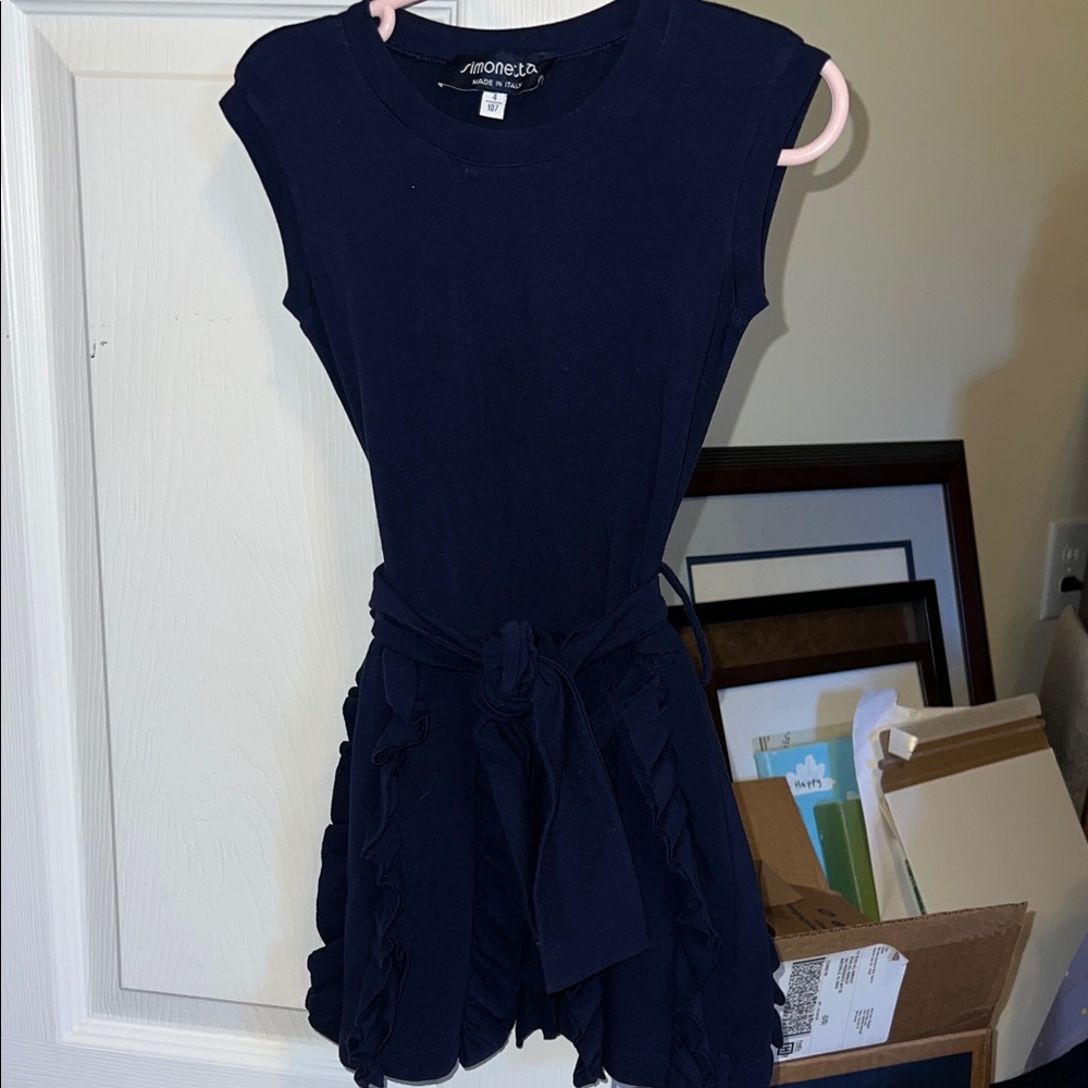 Simonetta Midnight Blue Dress with Tie Waist